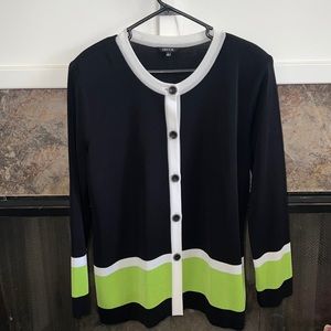Misook button up jacket size large black, white, and green